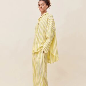 Papinelle Amelie Oversized Yellow Stripe Tencel PJ Set Lounge Sleepwear size XL